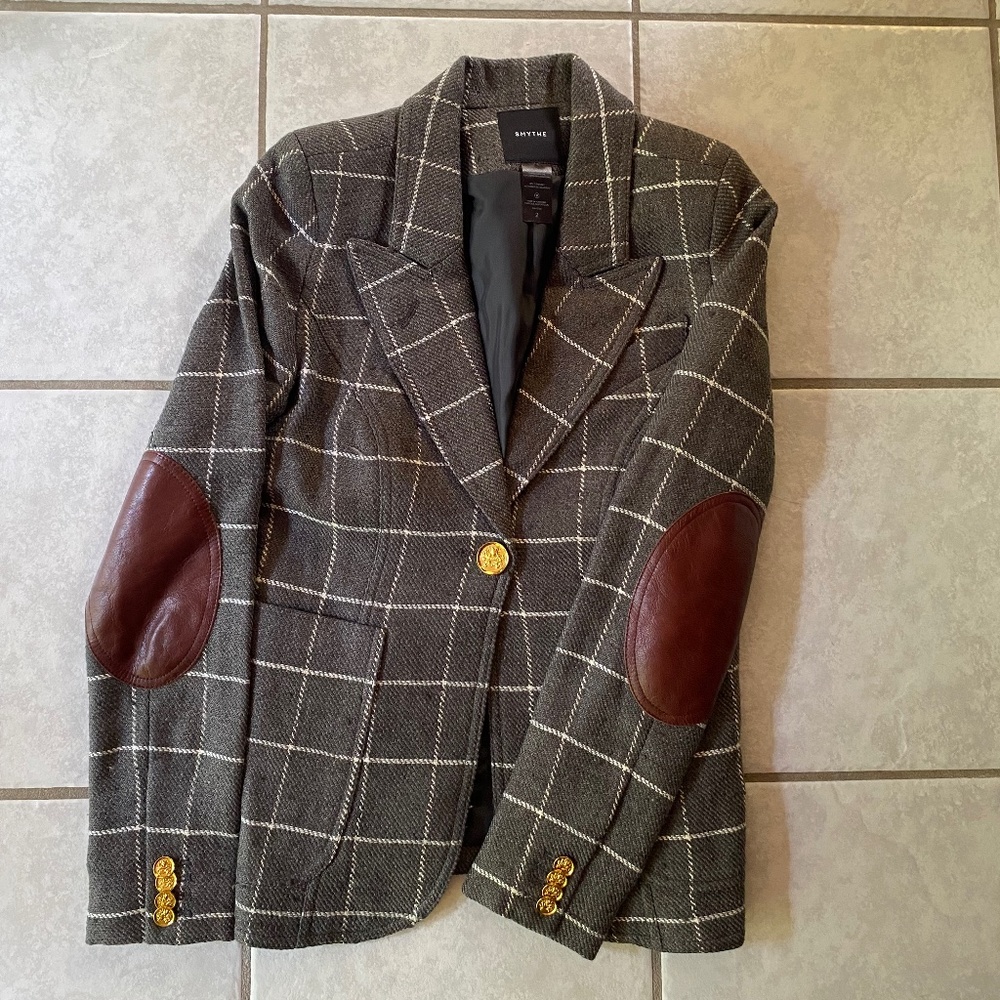 Smythe Duchess Blazer Gray White Plaid Size 2